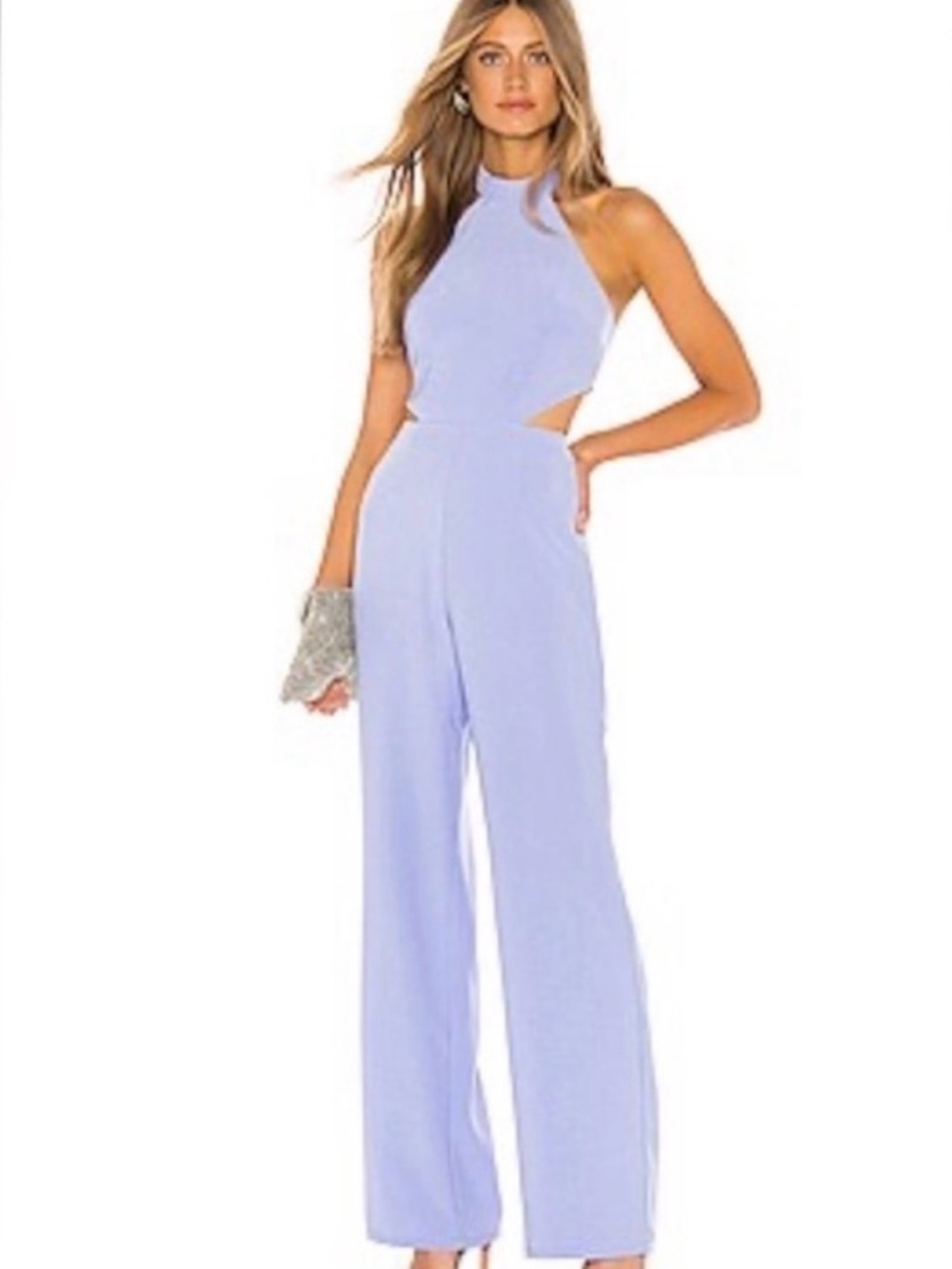 NBD x Naven Halter Cutout Wide-Leg Jumpsuit in Lavender